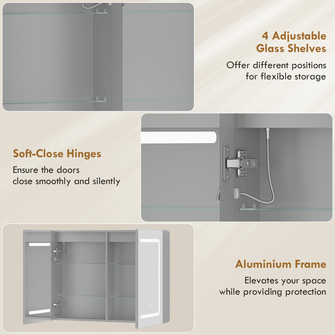 Mirrored Bathroom Cabinet with LED Lights, 60 x 80 cm Bathroom Mirror 