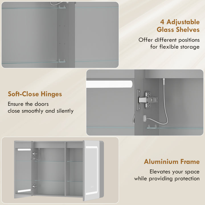 Mirrored Bathroom Cabinet with LED Lights, 60 x 80 cm Bathroom Mirror 