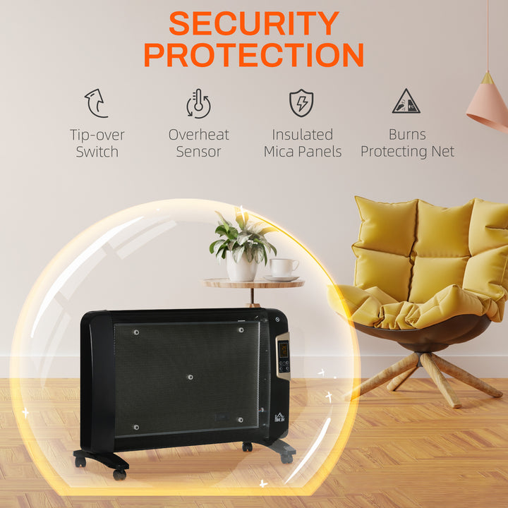 Mica Electric Space Heater, Portable Heater for Home with 2 Heat Settings, Living Room, Study, Garage, Adjustable Temperature 18-30°C, 1000W/2000W, Black