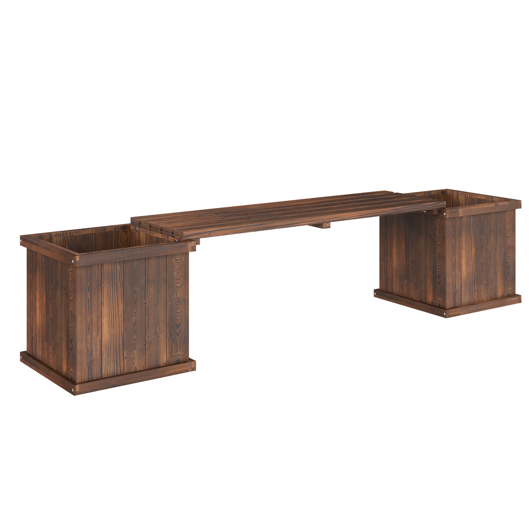Wooden Garden Planter &amp; Bench Combination Garden Raised Bed Patio Park