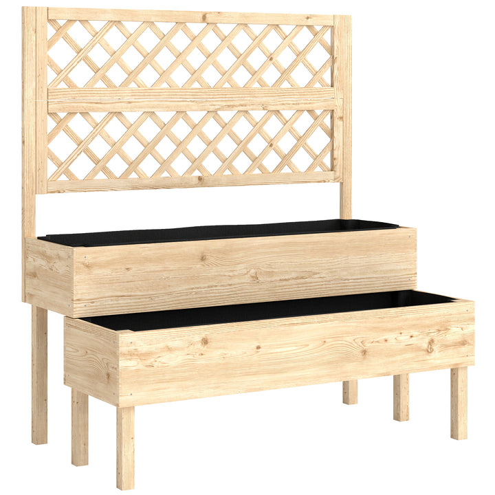 Raised Garden Bed 2-Tier Stepped Design Planter Box with Trellis for C