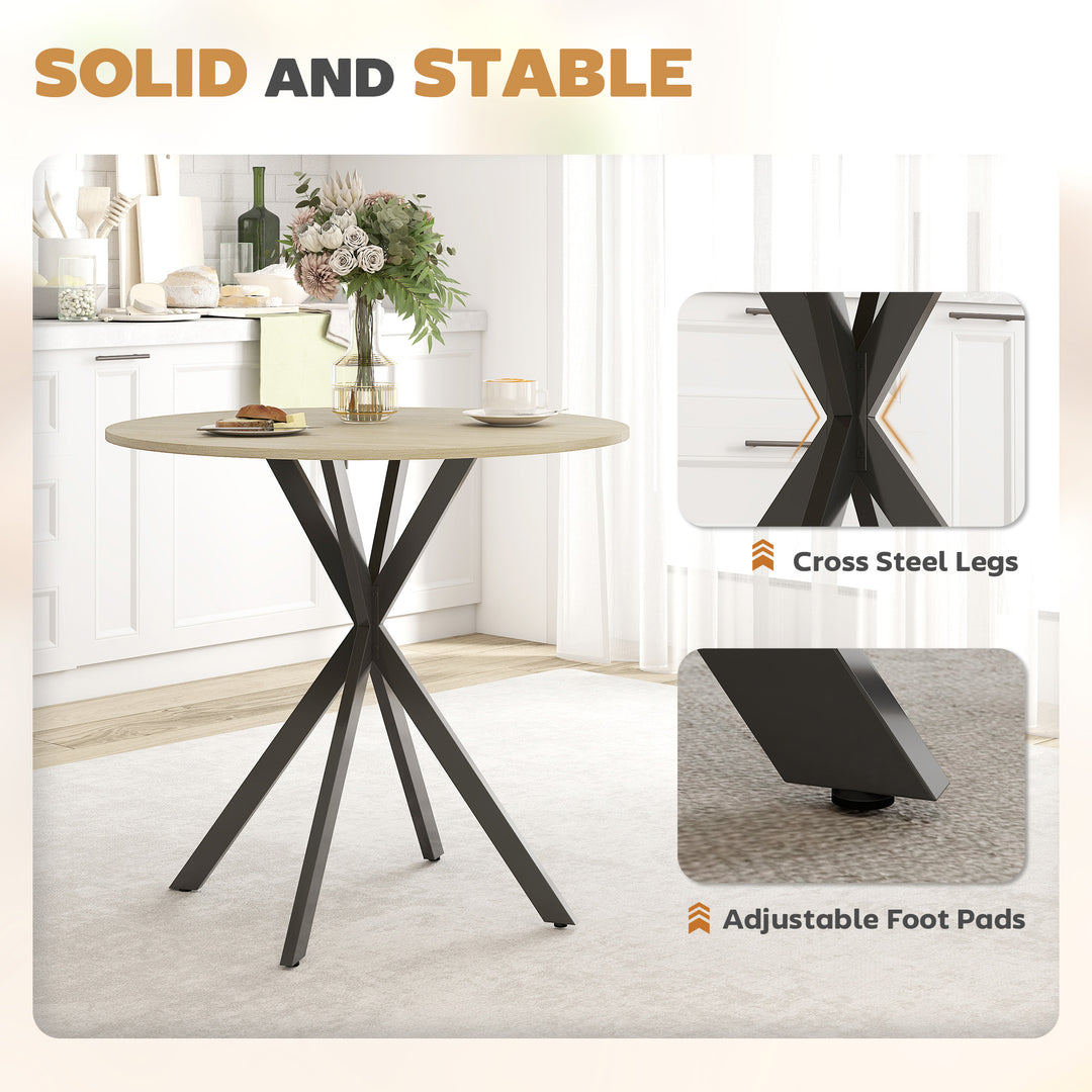 80cm Industrial Round Dining Table - White Oak