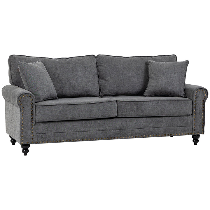 MCL 196cm 3 Seater Sofa, Fabric Sofa with Rubber Wood Legs, Nailhead Trim, 2 Pillows, Small Upholstered Couch Settee for Living Room, Guest Room