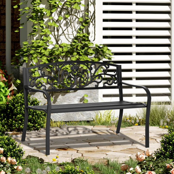 Outsunny 2 Seater Metal Garden Park Bench Porch Outdoor Furniture Patio Chair Seat Black