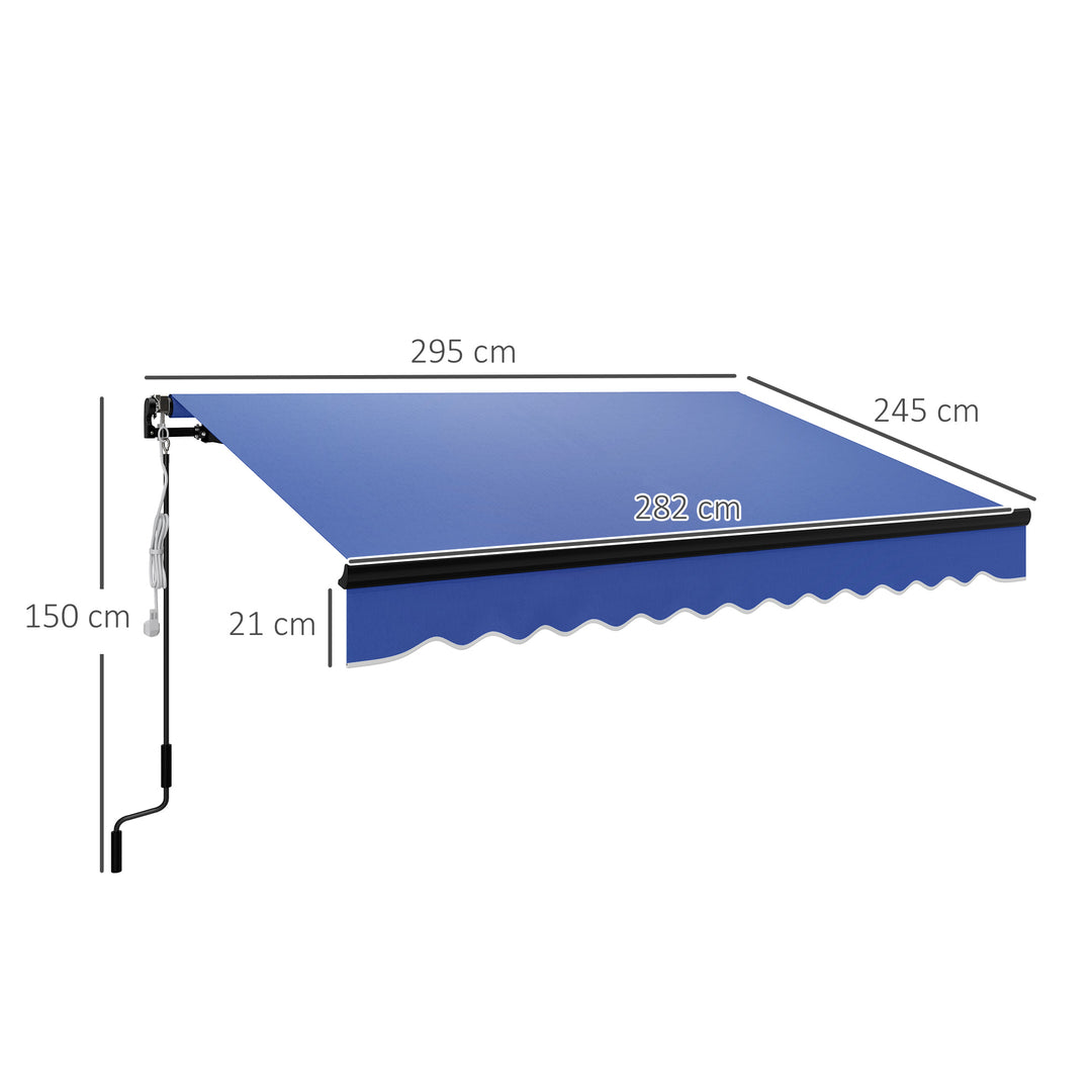 3 x 2.5m Electric Awning with LED Light and Remote Controller, Aluminium Frame DIY Retractable Awning, UV50+ Sun Shade Canopy for Garden Patio Deck Door Window, Blue