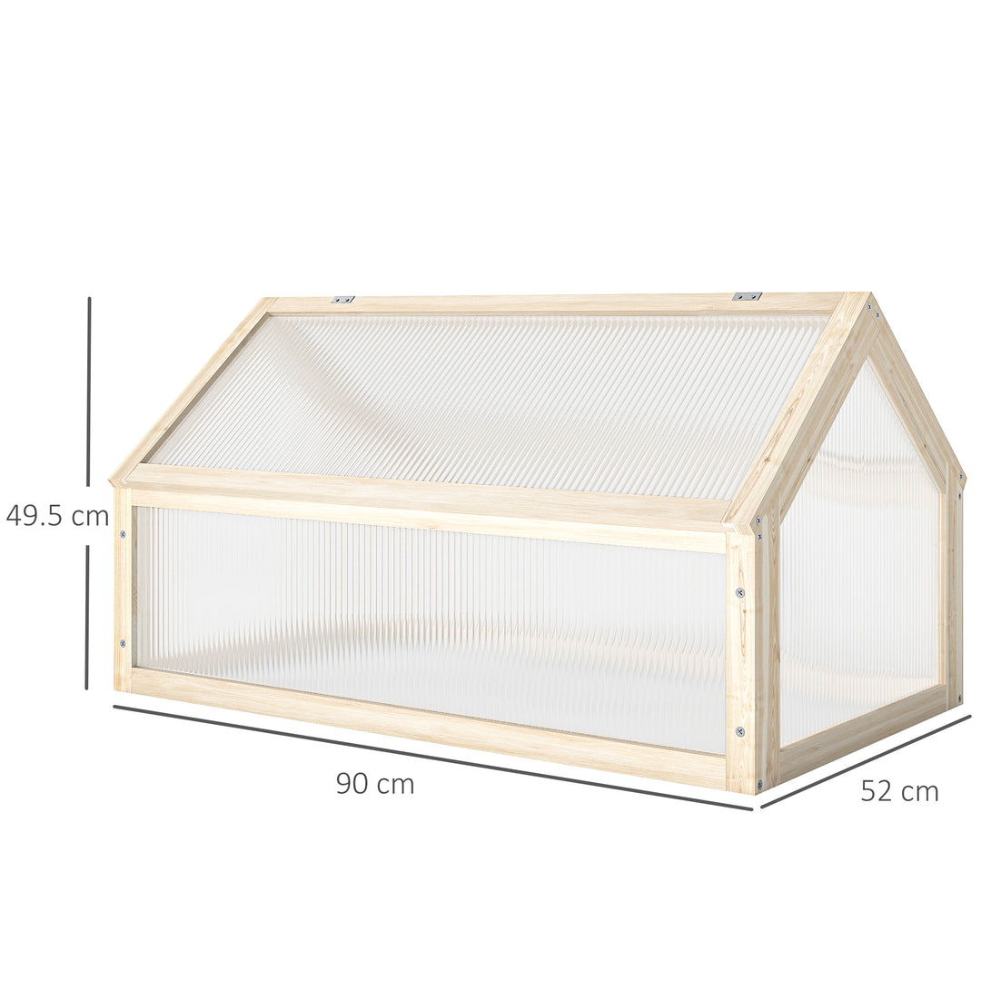 MCL Wooden Cold Frame Garden Polycarbonate Greenhouse with Openable Top Cover, Grow House for Flowers, Vegetables, Plants, 90 x 52 x 50cm, Natural