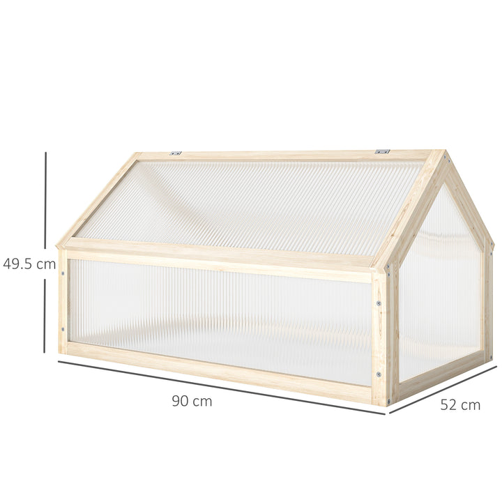 MCL Wooden Cold Frame Garden Polycarbonate Greenhouse with Openable Top Cover, Grow House for Flowers, Vegetables, Plants, 90 x 52 x 50cm, Natural