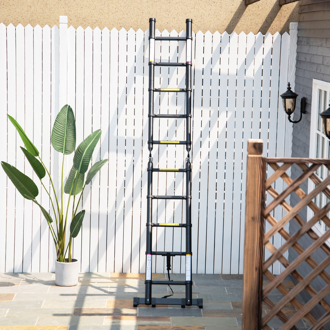 3.2m/10.5ft Telescopic Ladder, Extendable Aluminium Ladder with Anti-slip Pedals, Multi-purpose Portable Foldable 10 Step Ladder, 150kg Capacity, EN131, Black