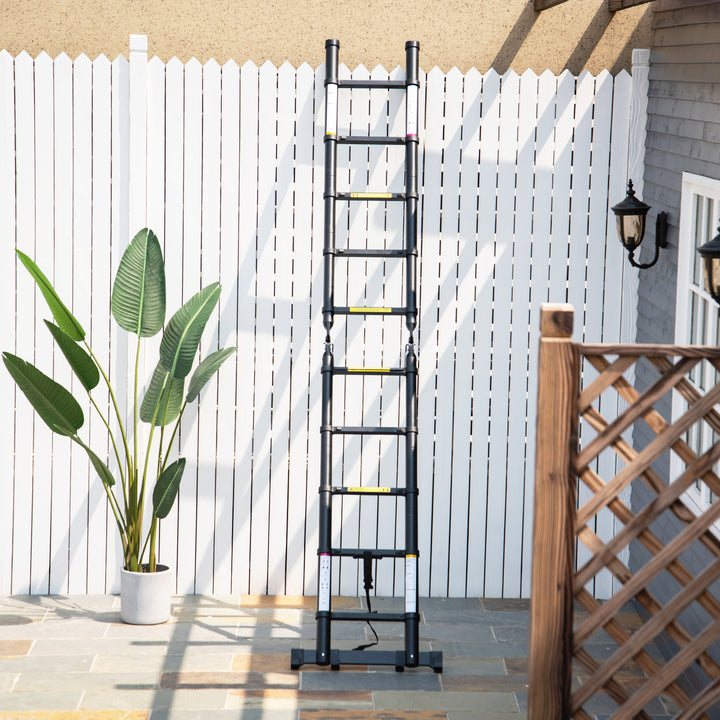 3.2m/10.5ft Telescopic Ladder, Extendable Aluminium Ladder with Anti-slip Pedals, Multi-purpose Portable Foldable 10 Step Ladder, 150kg Capacity, EN131, Black