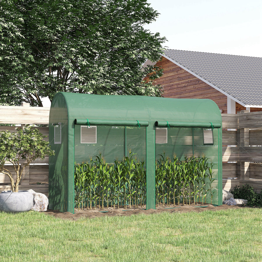 Walk-in Greenhouse, Tomato Greenhouse with Double Doors & 4 Windows, Garden Plant Growth Green House with PE Cover, Steel Frame, Green, 3 x 1 x 2 m