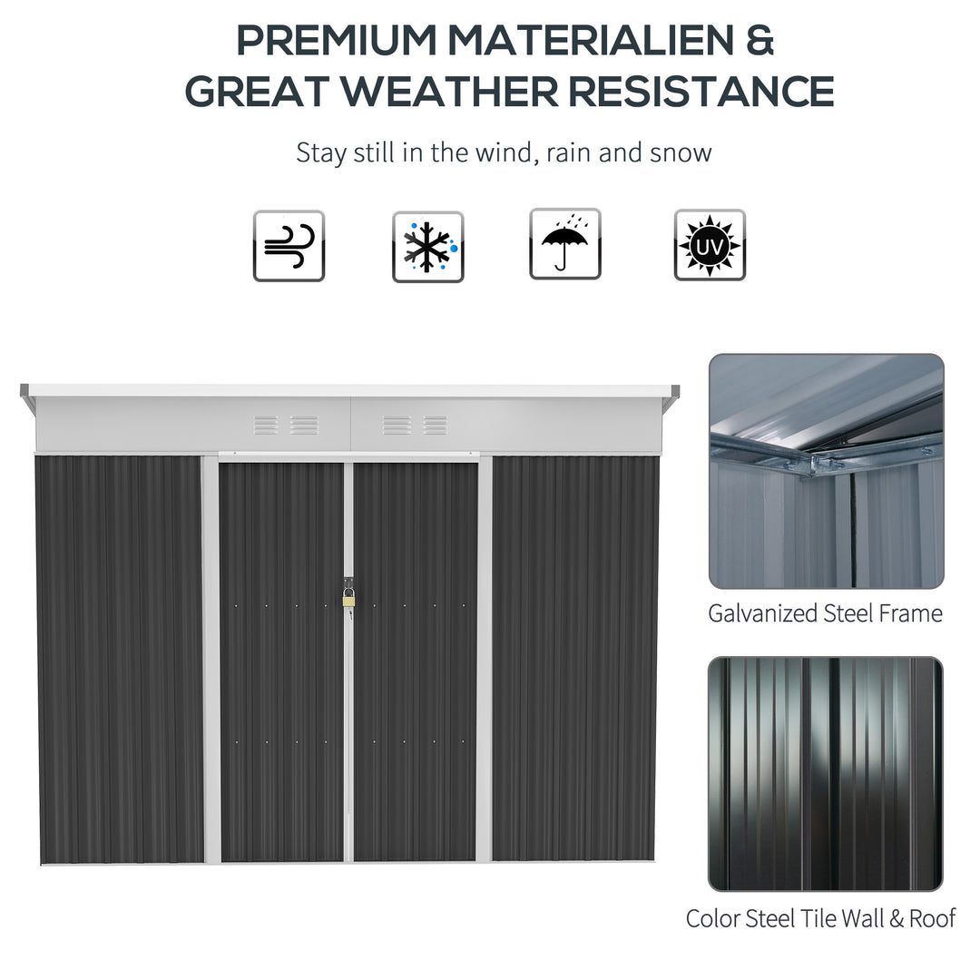 7.6 x 4.3ft Garden Storage Shed with Lockable Sliding Doors and Ventilation, Metal Garden Tool Storage House, Dark Grey