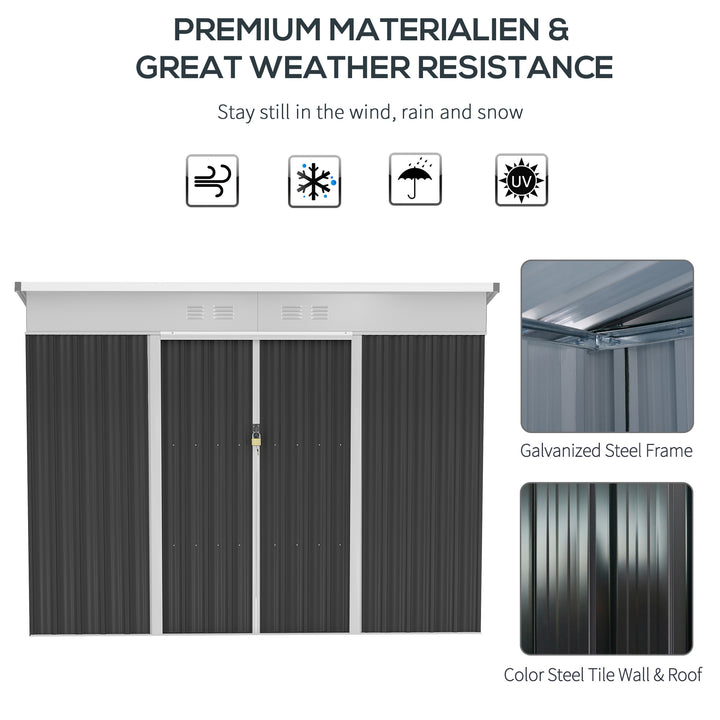 7.6 x 4.3ft Garden Storage Shed with Lockable Sliding Doors and Ventilation, Metal Garden Tool Storage House, Dark Grey