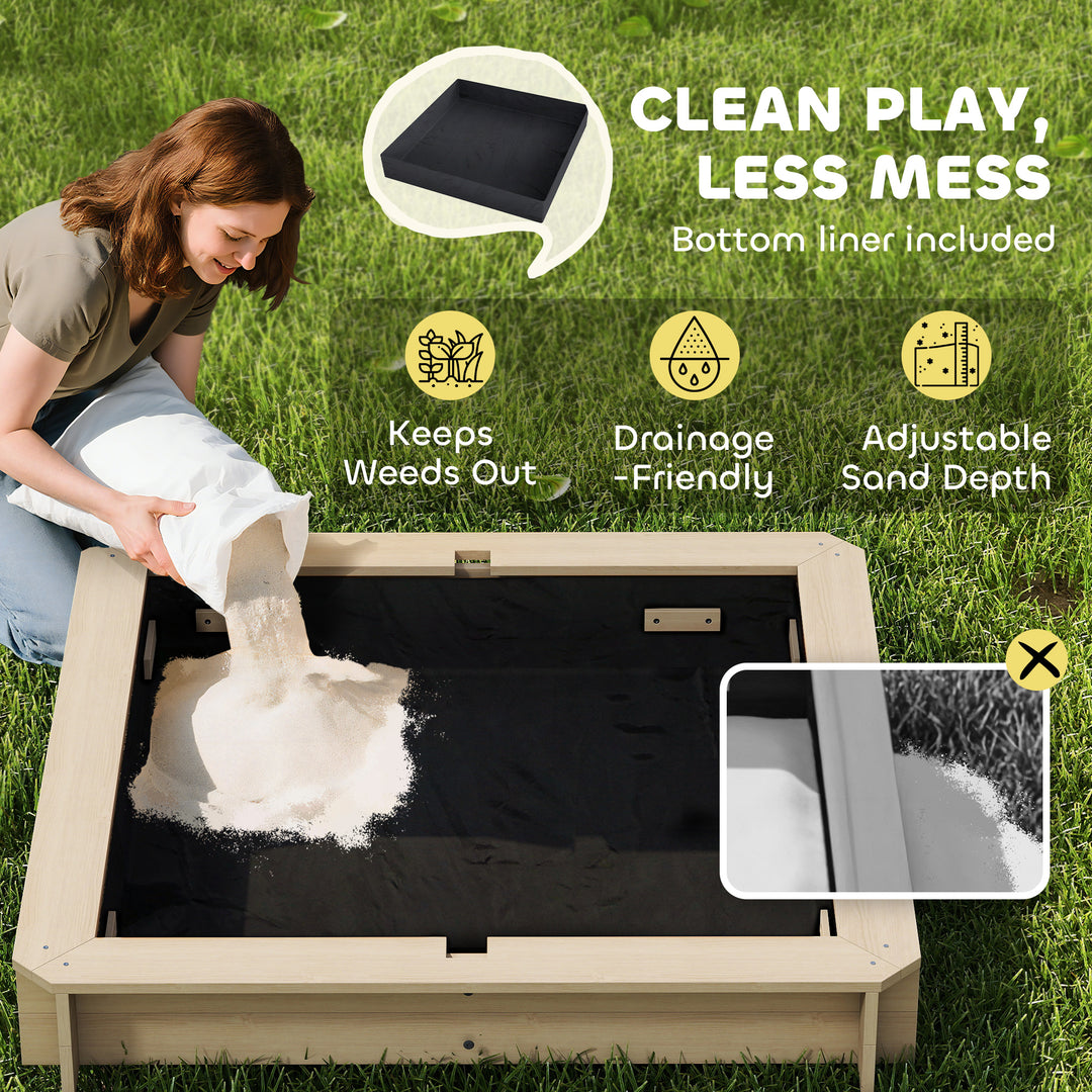 Kids Square Wooden Sandpit, Children Sandbox Outdoor Playset
