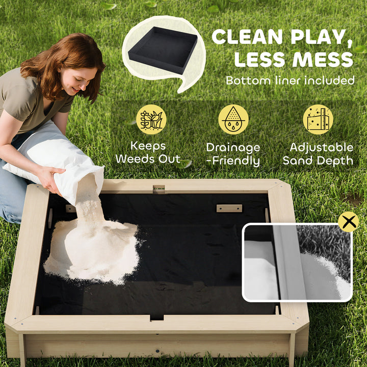 MCL Kids Square Wooden Sandpit, Children Sandbox Outdoor Playset