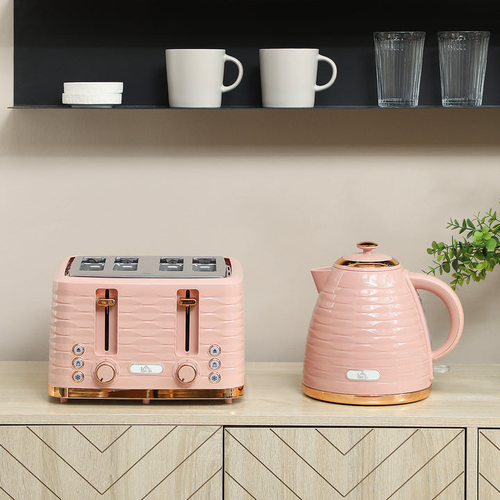 3000W 1.7L Kettle & 4 Slice Toaster, Kettle and Toaster Set with 7 Browning Controls and Crumb Tray, Light Pink