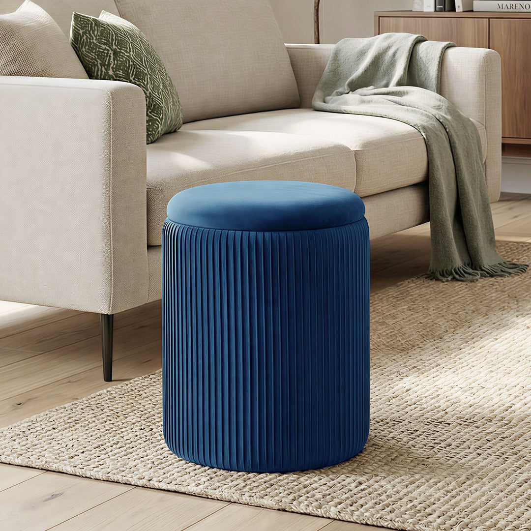 Storage Ottoman Modern Velvet Round Foot Stool for Living Room Bedroom
