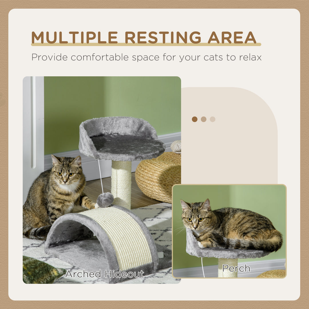 Cat Tree, Kitten Scratcher Activity Centre, with Sisal Scratching Post, Toy Ball - Grey