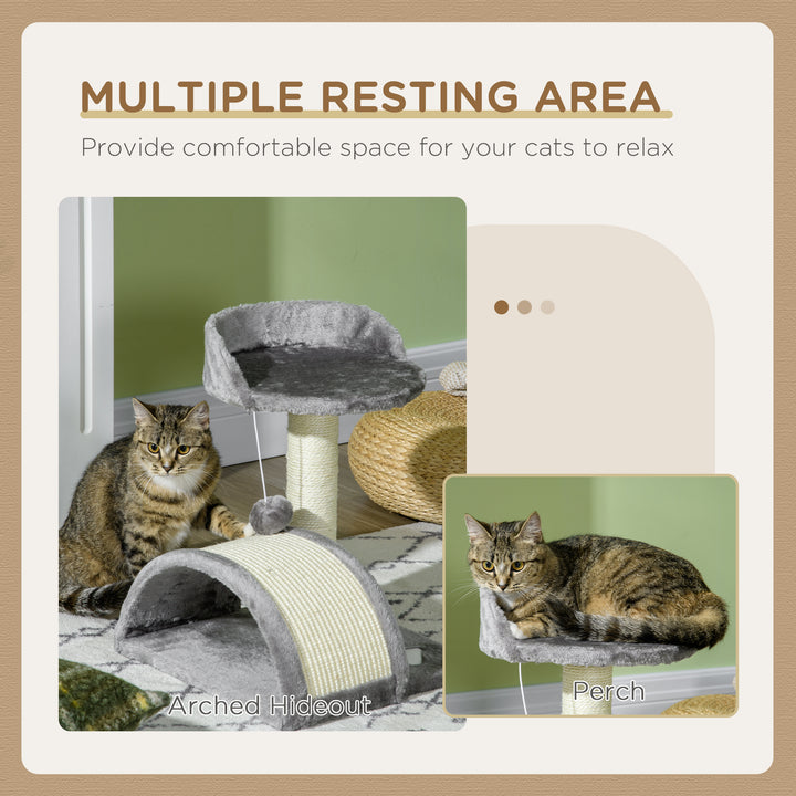 Cat Tree, Kitten Scratcher Activity Centre, with Sisal Scratching Post, Toy Ball - Grey