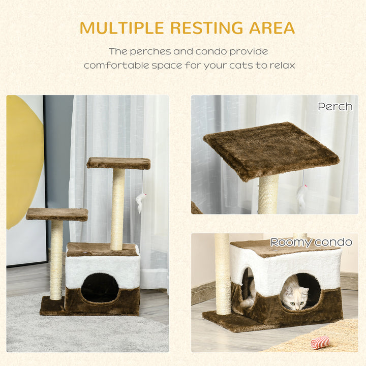 MCL Cat Tree Tower for Indoor Cats Kitten House Scratching Posts with Condo Perch Interactive Mouse Toy, 45 x 33 x 70 cm, Brown
