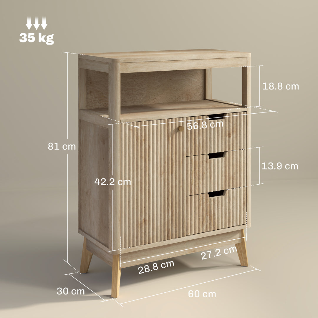 Small Sideboard with Drawers and Adjustable Shelf - Nature Wood Finish