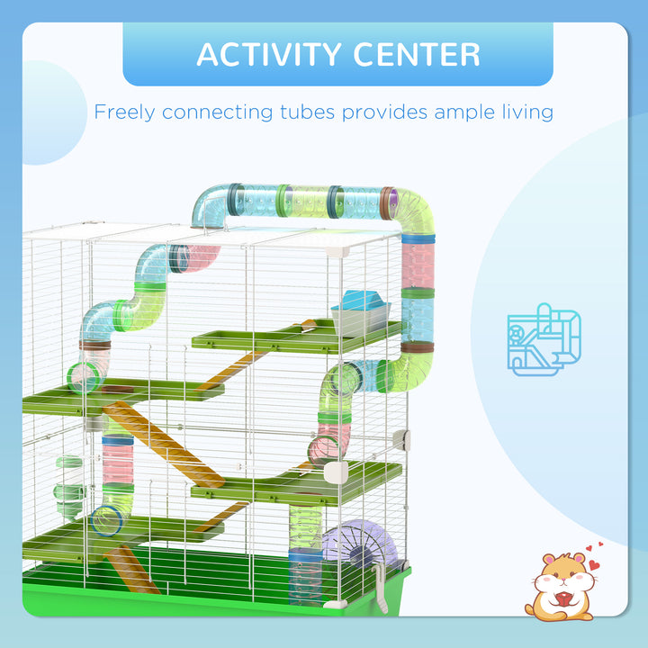 PawHut Hamster Cage w/ Water Bottle, Exercise Wheel, Tubes, Ramps - Green | Aosom UK