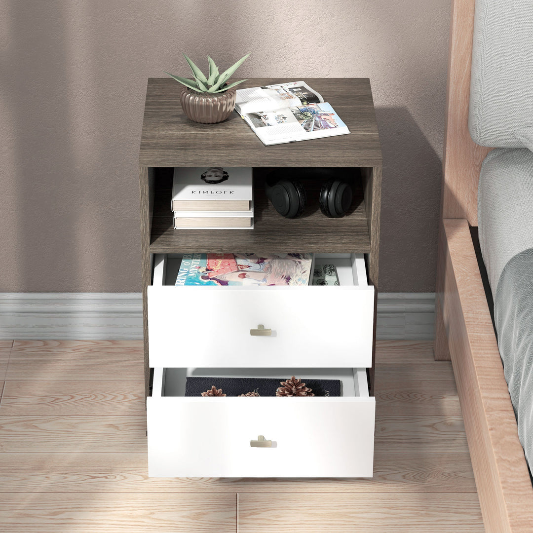 Industrial-Scandinavian Mix Bedside Table, with Drawers and Shelf