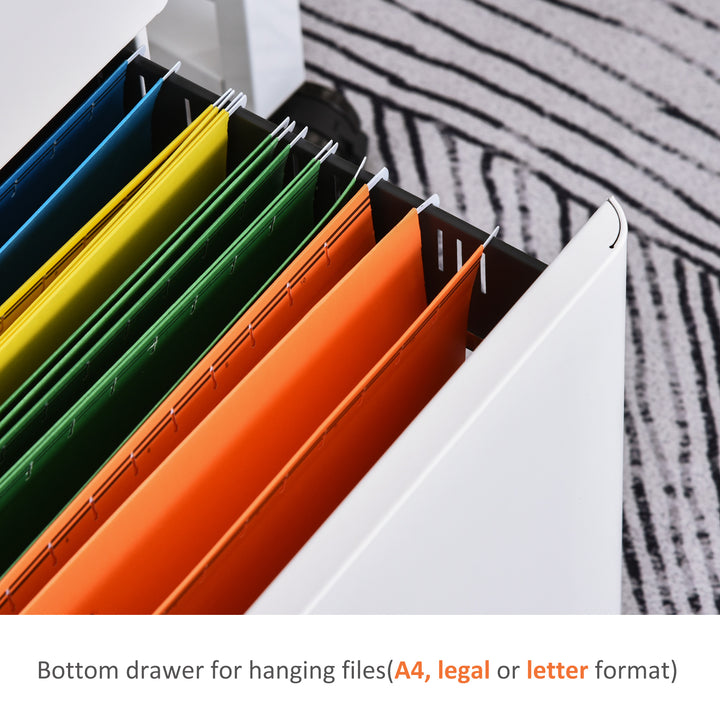 Lockable Cabinet, Rolling Filing Cabinet with 3 Drawers, Steel Office Drawer Unit for A4, Letter, Legal Sized Files