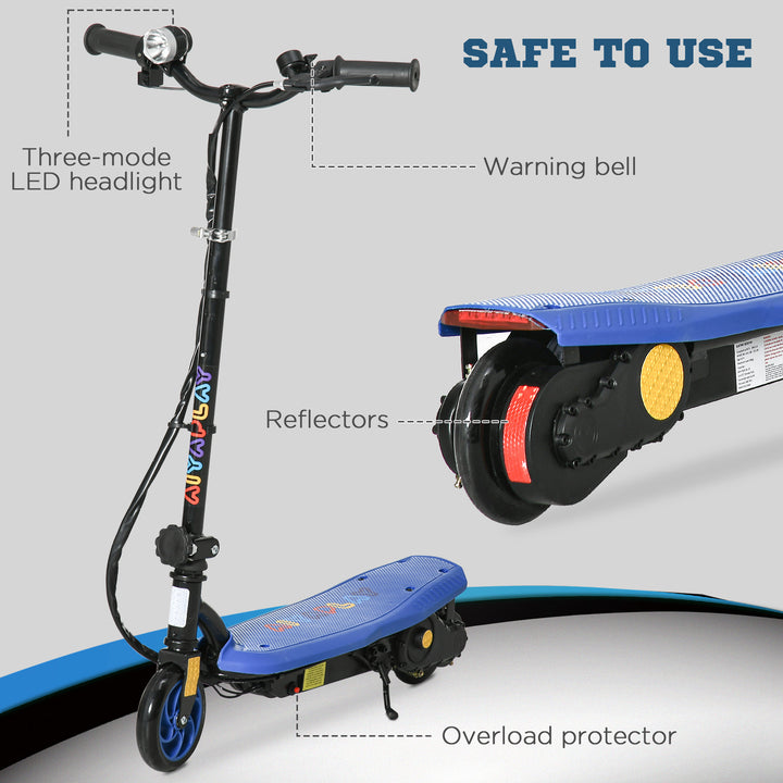 Foldable Electric Scooter, with LED Headlights, for Ages 7-14 Years, Blue