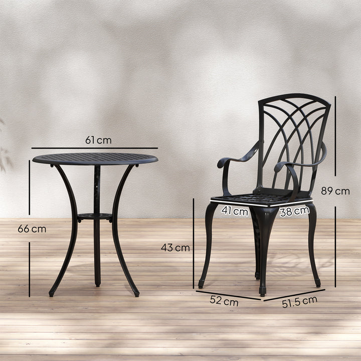 3 Pieces Garden Dining Set for 2, Cast Aluminium Outdoor Dining Set with 2 Armchairs and Round Dining Table with Parasol Hole, Garden Furniture Set, Brown