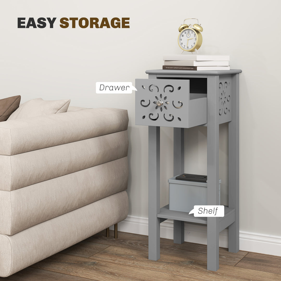 Set of Two Elegant Floral Cut-Out Side Tables - Grey