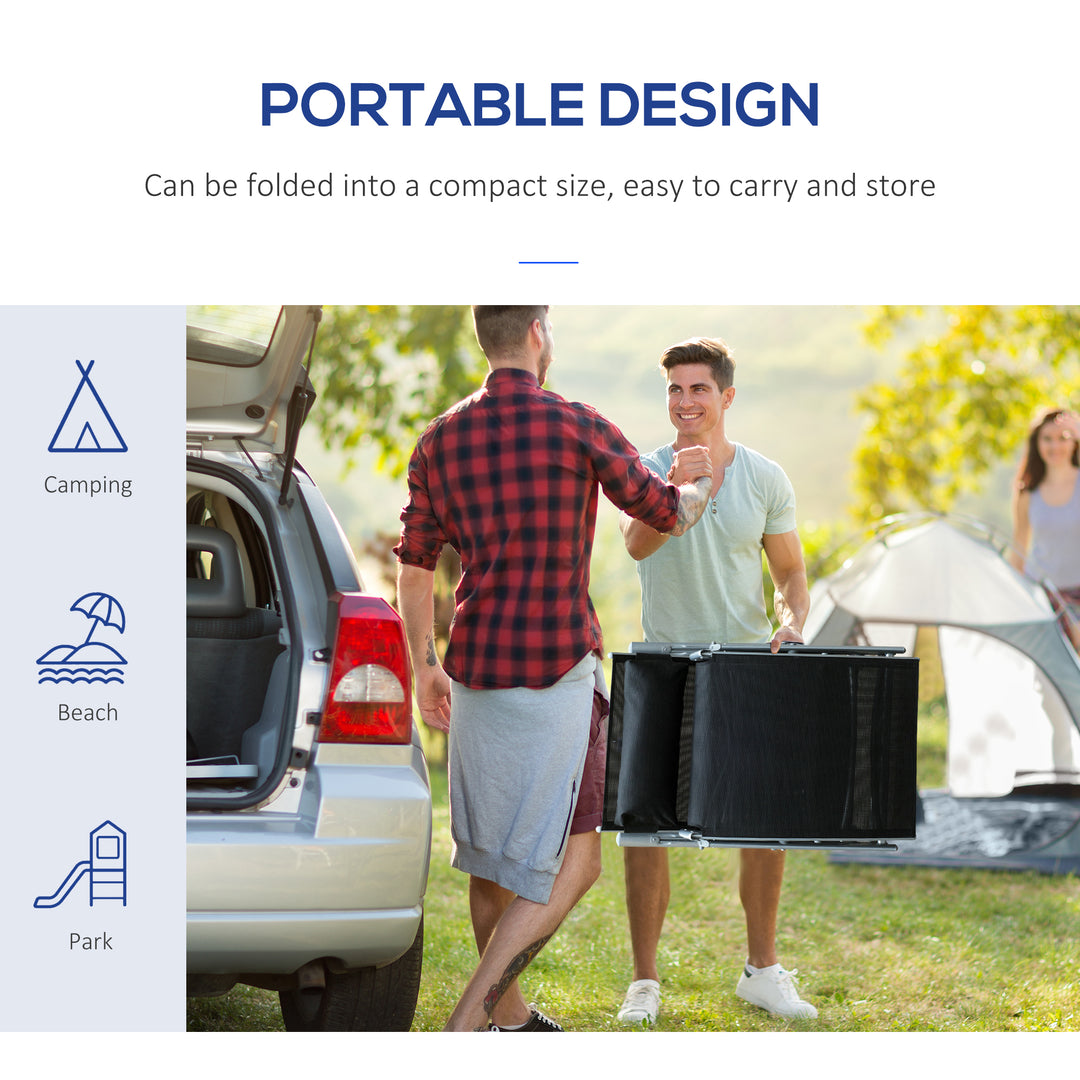 MCL Sun Lounger Steel Frame Outdoor Folding Chaise Texteline Lounge Chair Recliner with Headrest & 7 Levels Adjustable Backrest, Black