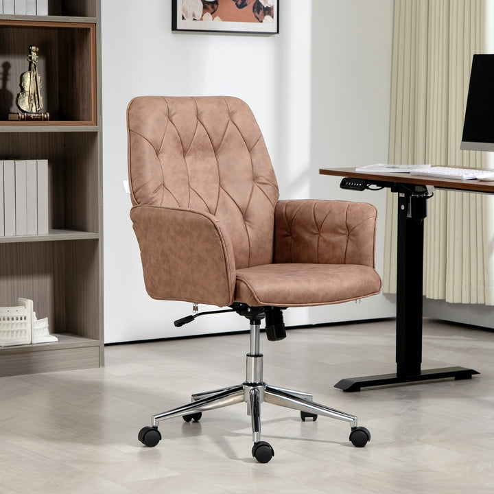 Office Desk Chair, Microfibre Vanity Chair with Height Adjustable, Armrest, Swivel Chair for Home, Coffee