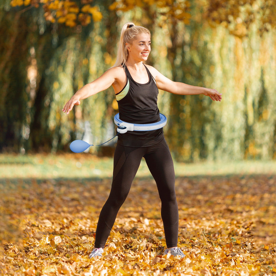 SPORTNOW Smart Weighted Hula Hoop, Massage Hula Ring w/ 16 Detachable Knots, 360° Auto-Rotating Ball, Digital Counter