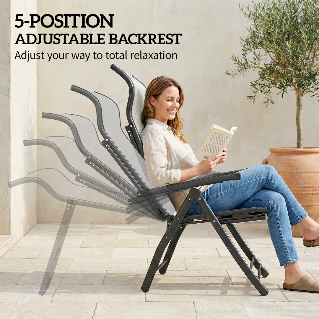 Reclining Garden Chairs Set of 2, 5-Position Folding Sun Loungers with