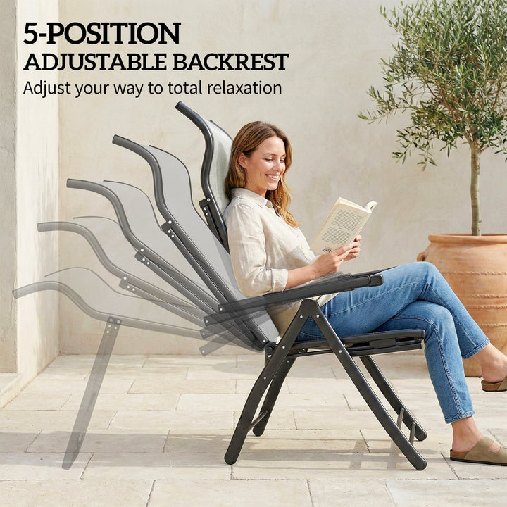 Reclining Garden Chairs Set of 2, 5-Position Folding Sun Loungers with