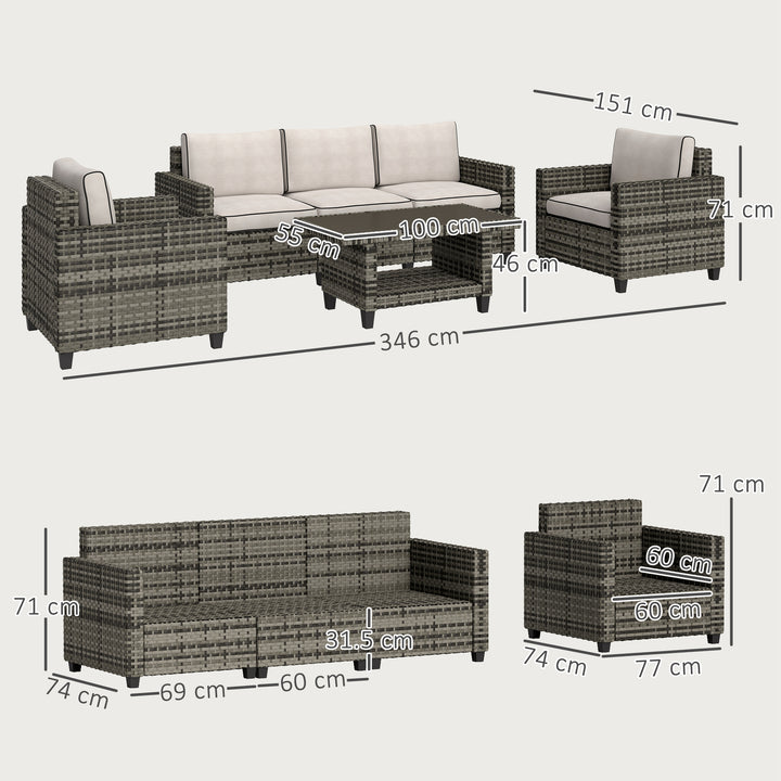 Six-Piece Modular Rattan Sofa Set - Light Grey
