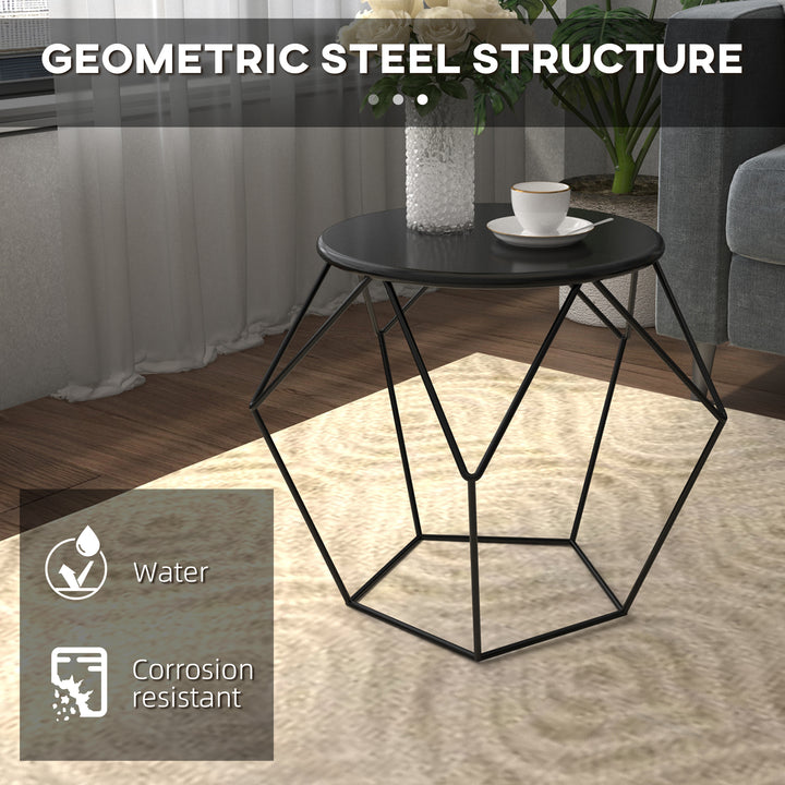 MCL Round Side Table, Minimalist End Table with Steel Frame, Small Coffee Table for Living Room, Bedroom, Black