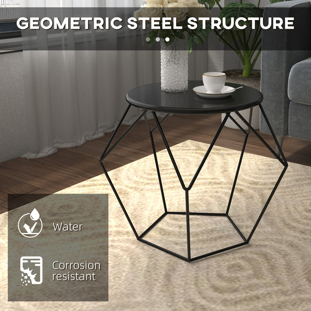 Round Side Table, Minimalist End Table with Steel Frame, Small Coffee Table for Living Room, Bedroom, Black