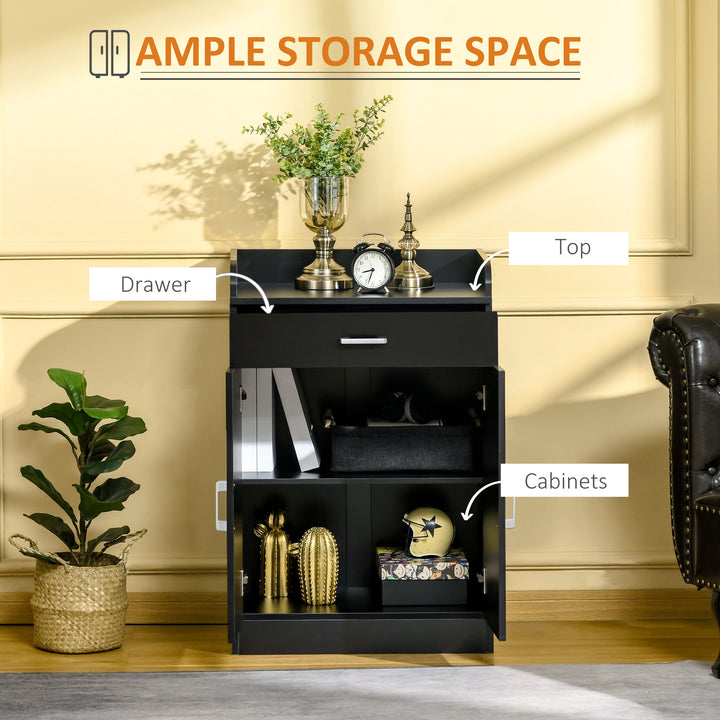 HOMCOM Modern Storage Cabinet, Small Floor Cupboard with Drawer and Adjustable Shelf for Kitchen, Living Room, Bedroom, Hallway, Black