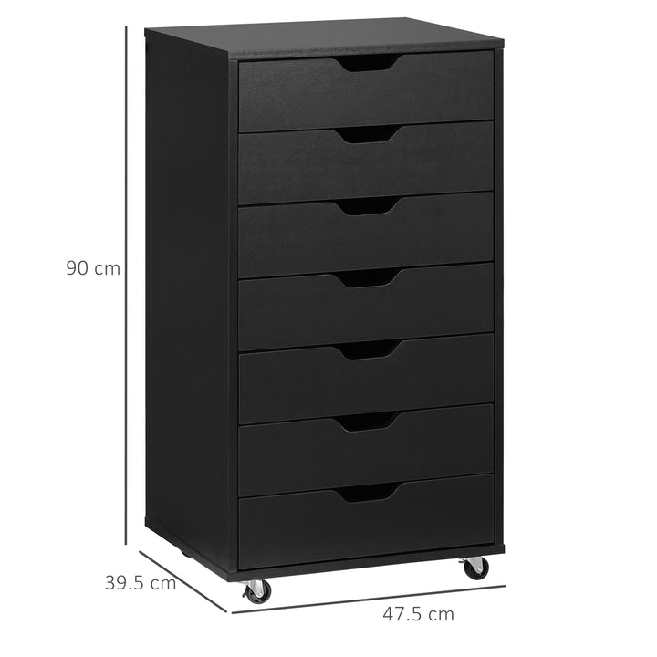 Seven-Drawer Filing Cabinet, with Wheels - Black