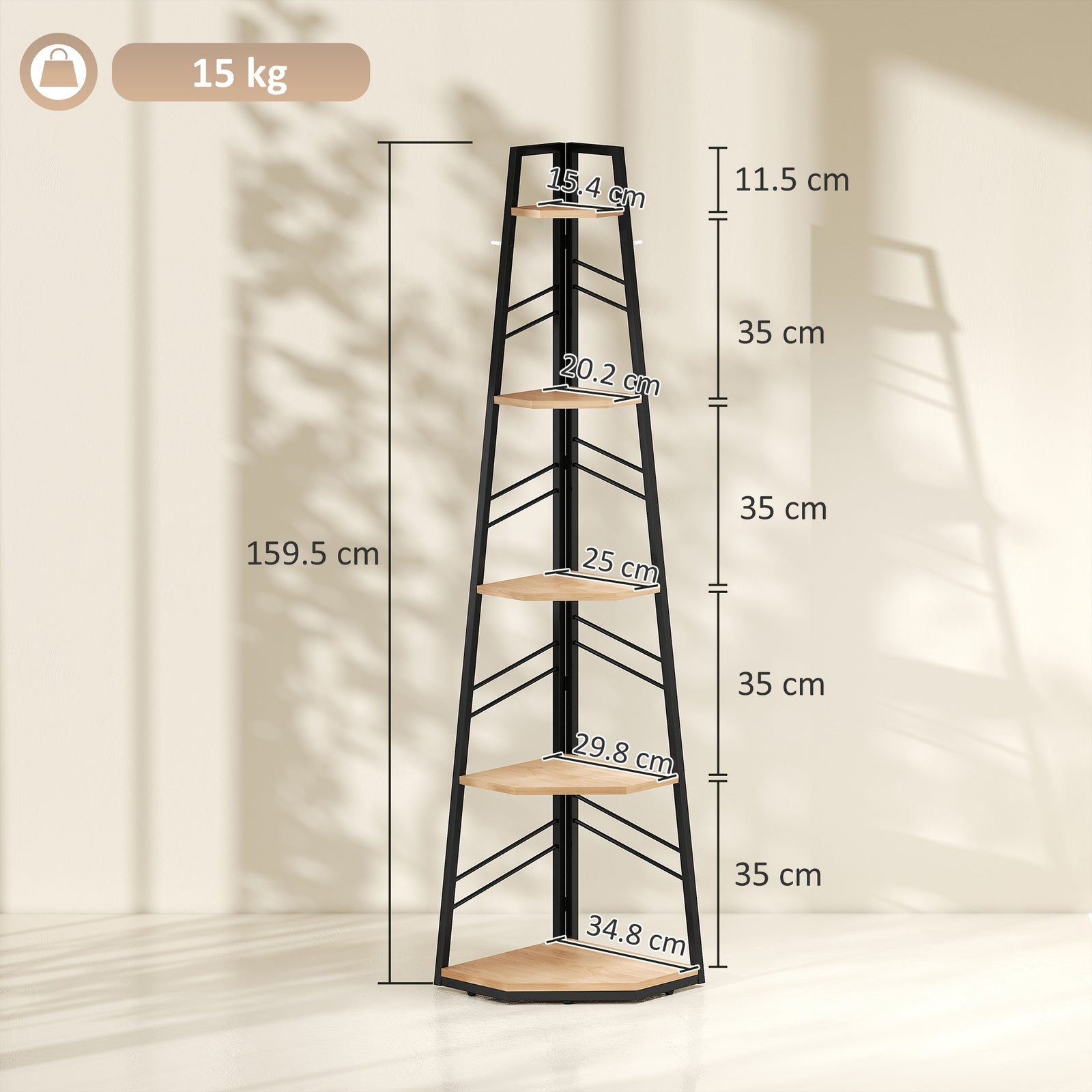 Corner Bookcase, 5-Tier Floor Standing Bookshelf, Shelving Unit for Li