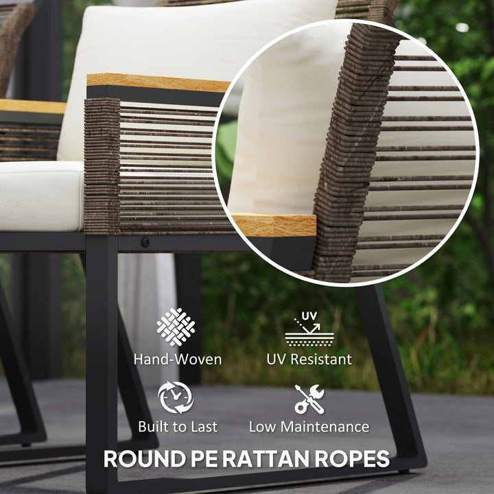 Four Piece Wicker Rope Garden Furniture Set with Glass Top Coffee Table - Grey