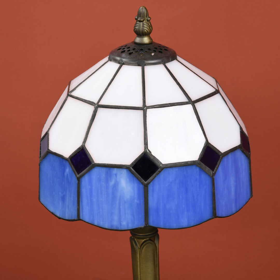 HOMCOM Handmade Stained Glass Bedroom Table Lamp, Antique Bedside Light for Bedroom, Living Room, Home, Decorative Night Light, Blue | Aosom UK