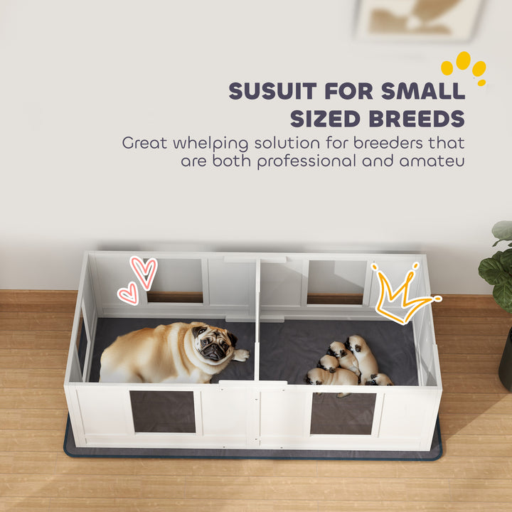 Two Room Design, Whelping Box for Dogs with Whelping Pad, Clear Panels, Adjustable Entrance, for Small Dogs, 164 x 80cm