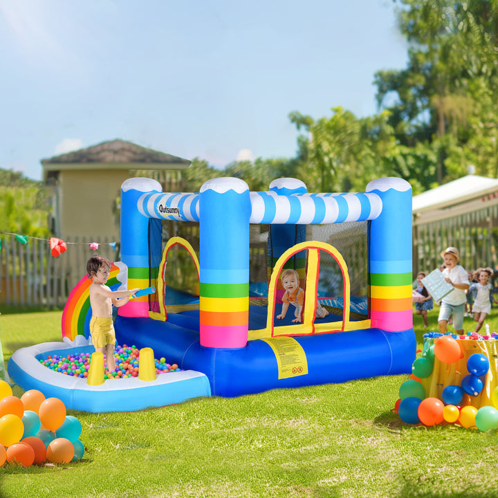 Outsunny Kids Bouncy Castle House Inflatable Trampoline Water Pool 2 in 1 with Blower for Kids Age 3-12 Rainbow Design 2.9 x 2 x 1.55m