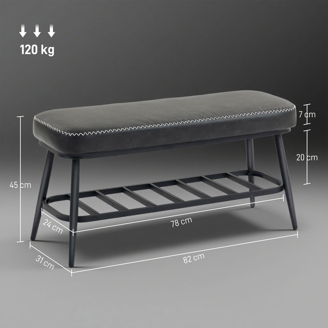 HOMCOM PU Leather Shoe Storage Bench - Charcoal Grey
