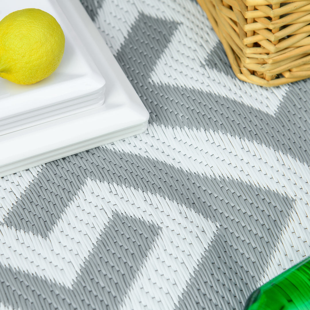 Outdoor Rug Reversible Mat Plastic Straw Rug Portable RV Camping Mat for Garden Picnic Indoor, 152x243cm, Light Grey