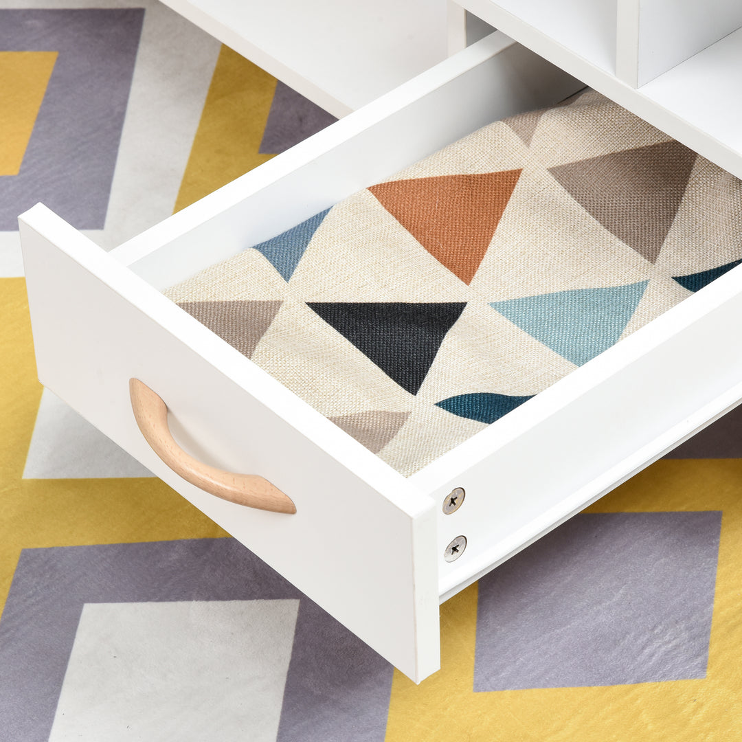 MCL Modern Minimalism Coffee Table with Storage, Sofa Side Table with Shelf & Drawer for Living Room Reception Room, White