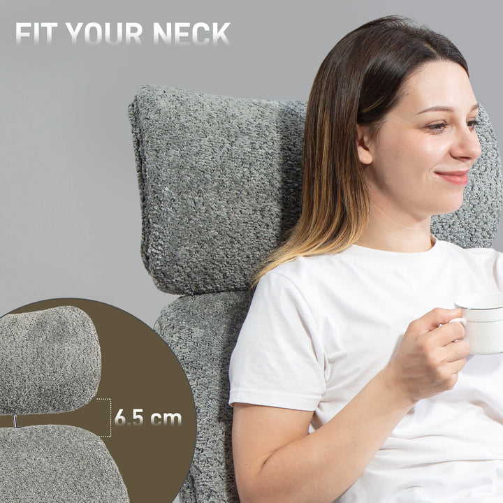 Office Chair with Adjustable Headrest, Spring Pack, Curved Line, Boucle Fabric - Pale