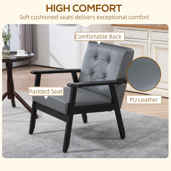 HOMCOM Accent Chair, PU Leather Armchair, Occasional Chair with Beech Wood Frame for Living Room Reception Bedroom Balcony, Grey and Black | Aosom UK